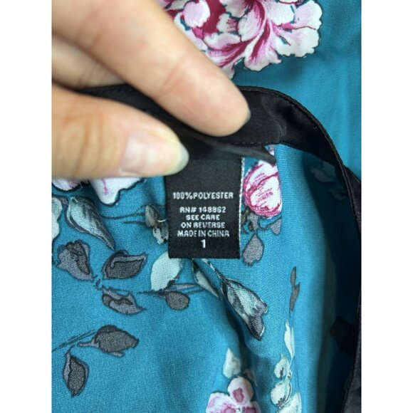 Torrid Size 1 (1X) Top Floral Print Contrast Dolman Top / Blouse Turquoise - Picture 9 of 10